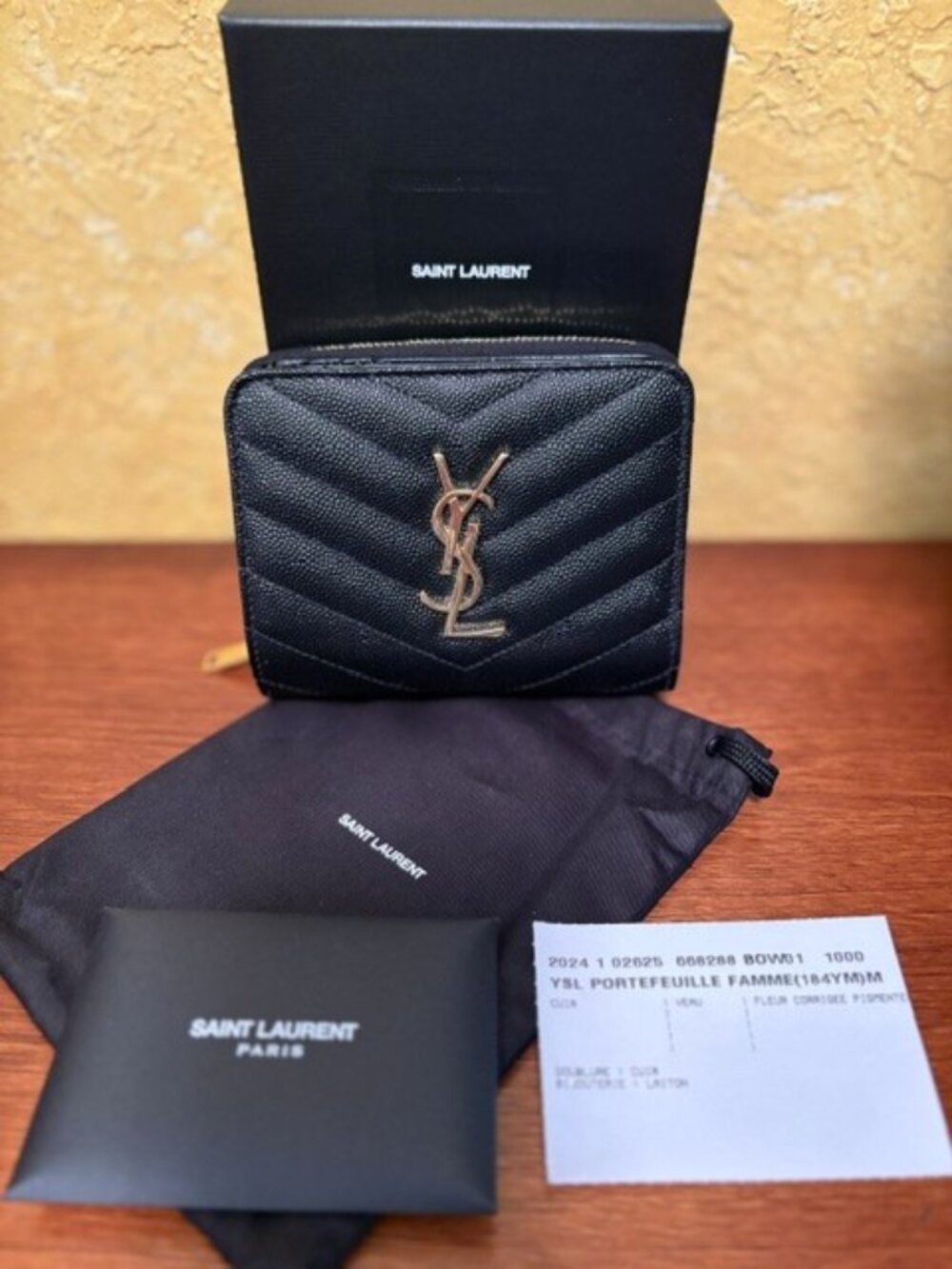 SAINT LAURENT CASSANDRE MATELASSÉ Compact zippy wallet~Grain de Poudre Leather
